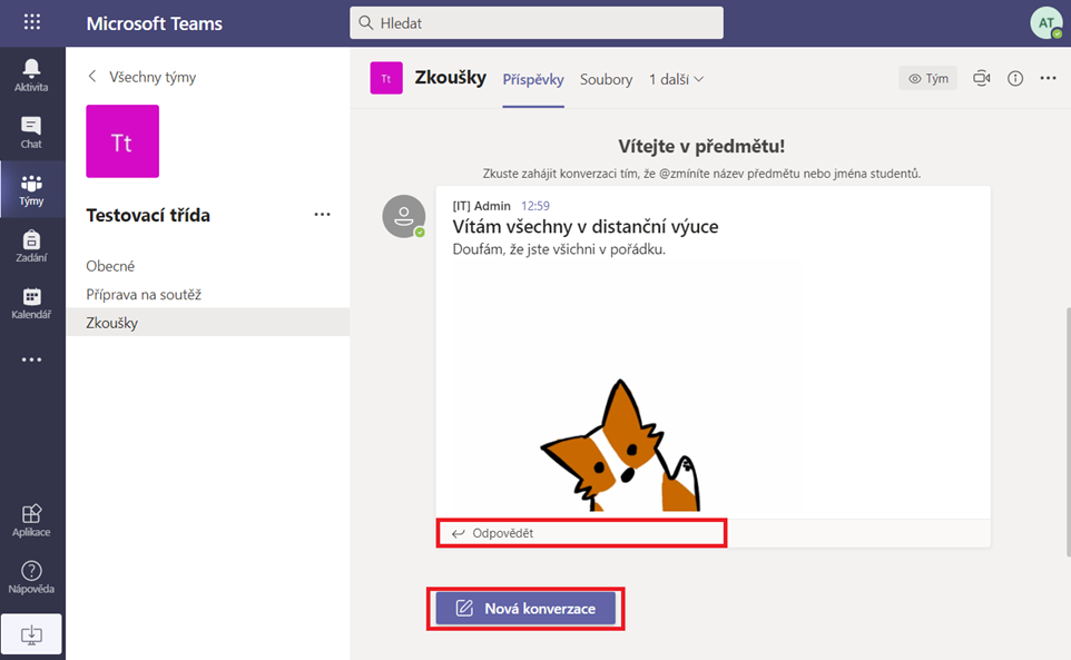 Odpovídání a konverzace v týmech