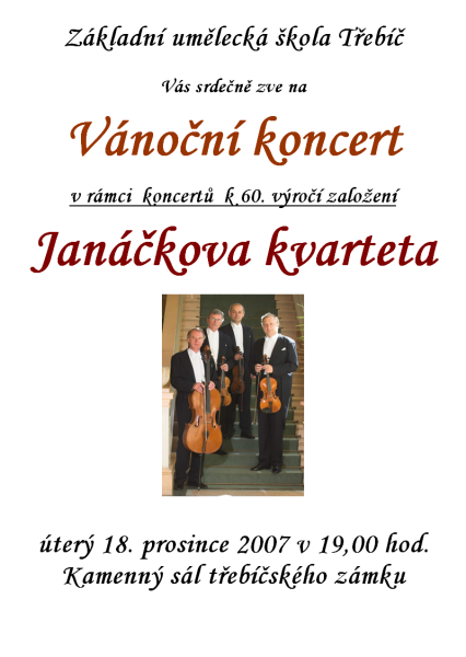 Plakát koncertu Janáčkova kvarteta